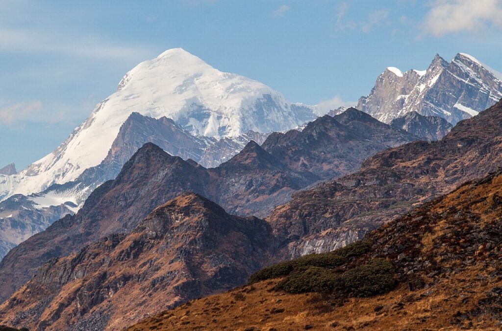 Mount Jomolhari above the high meadows of the Jomolhari trek